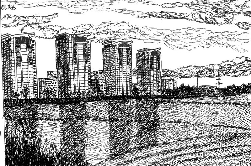 La réflexion des appartements de l'eau